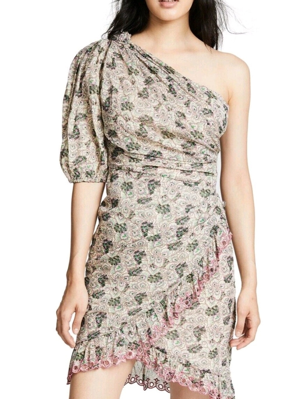 Asymmetric One-Shoulder Floral Midi Dress in Blush Pink